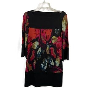 Diane Von Furstenberg Black Floral Mini Dress with Red and Pink Accents